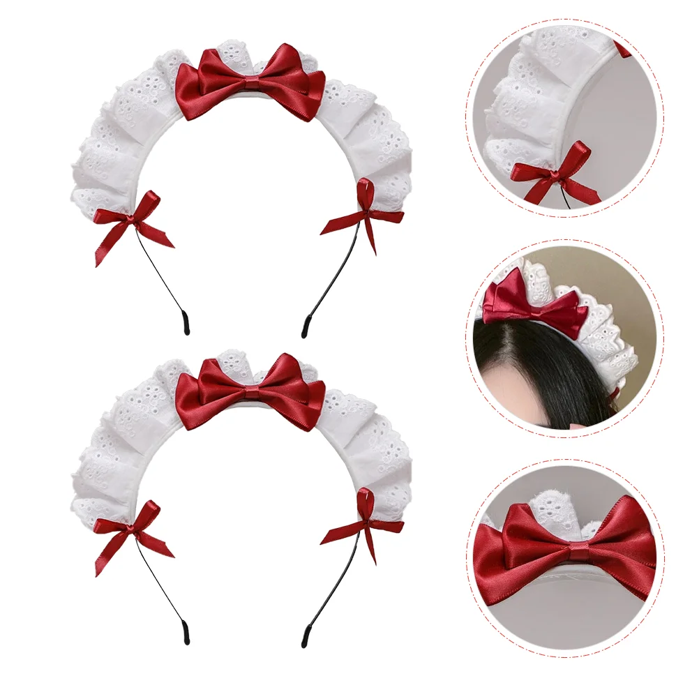 

2 Pcs Headband Cosplay Headpiece Lolita Hairhoops Cute Headwear Bowknot Headdress Cloth Women Miss Girls