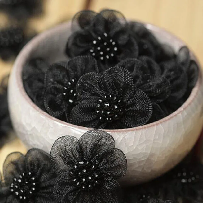 5pcs Round 2.8cm 3D Five-petal Flower Sunflower yarn patches DIY sewing bead applique dress wedding Hairpin Christmas decor