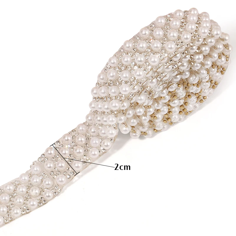 DUCrystal 1Yard/90CM Pearl Chain Hot Fix Beads rhinestone trim For DIY Garments Shoes Bags Decoration