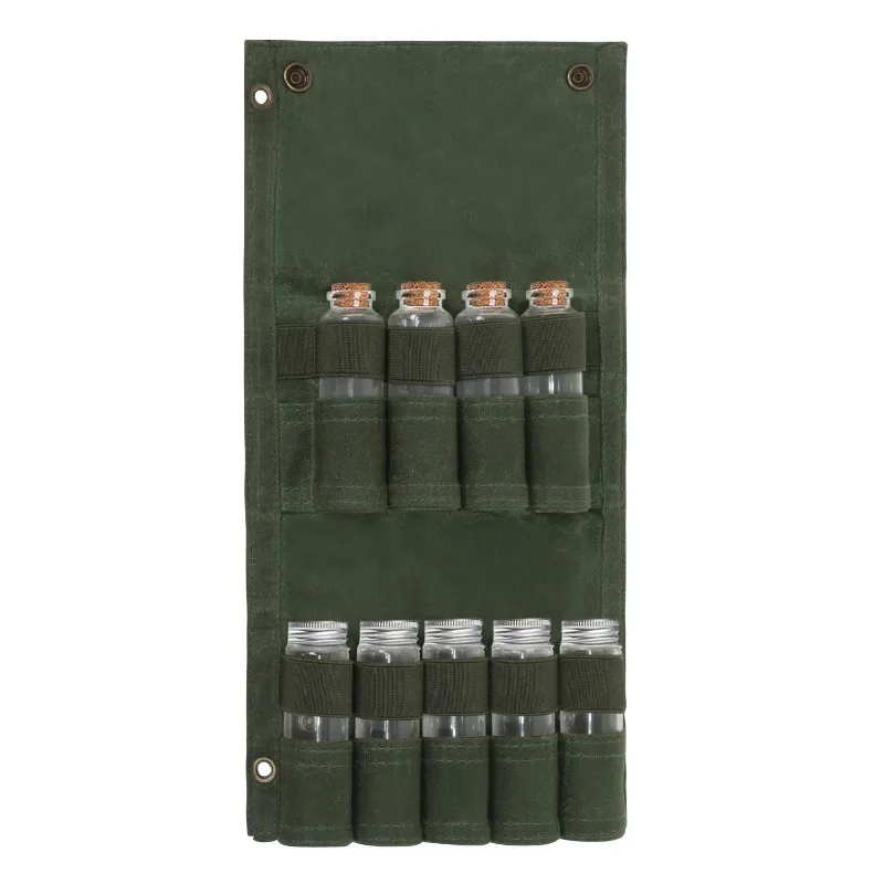 Camping Seasoning Bottle Storage Bag, Camping Canvas Multi-pocket Seasoning Storage Bag, Outdoor Portable Seasoning Storage Bag