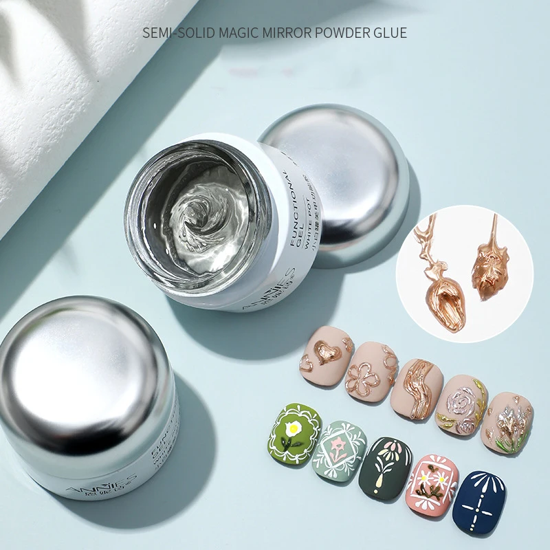 20g Multi-functions 3D Molding Rub Magic Mirror Powders UV Nail Art Gel Micro Relief Semi-Solid Jelly Manicure Adhesive Gem Glue