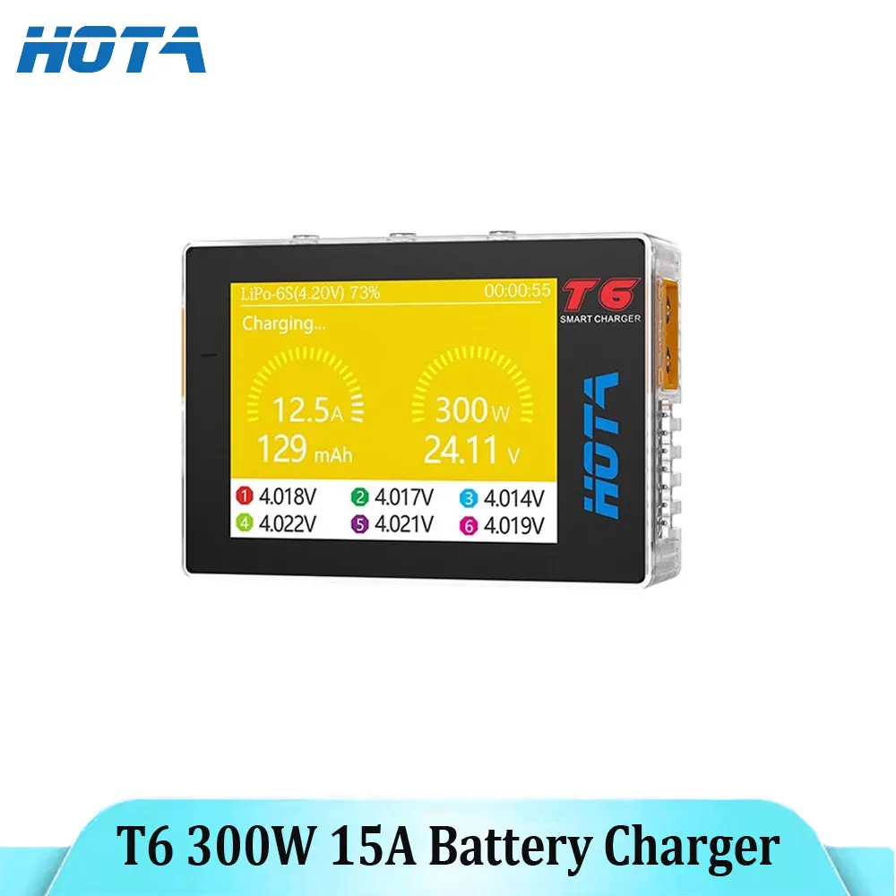 

HOTA T6 300W 15A Battery Charger LiHv Lipo NiMh Li-ion Ni-Cd Digital RC Charger 1-6S Lipo Balance Charger Discharger PD 90W 5A