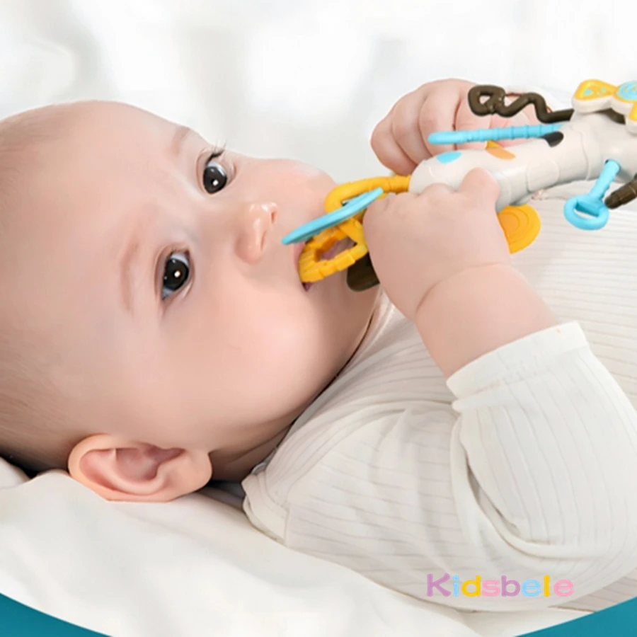 Multifuncional bebê mão-manivela ocupado vara brinquedo 5 em 1 chocalho rotativo brinquedo sensorial recém-nascido deve ter montessori areia martelo brinquedo