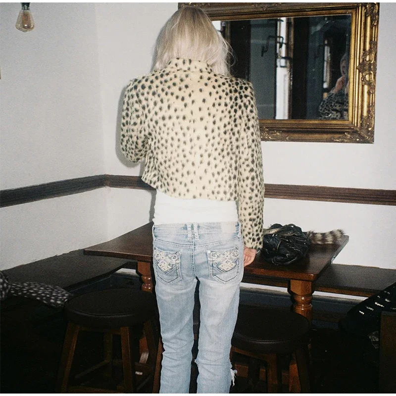Damen Kurzjacken mit Leopardenmuster, Stehkragen, Froschknöpfen, Kunstpelzmäntel, Herbst, Damen, Langarm, Paneel-Design, Kurze Neue Oberbekleidung – Detail 16