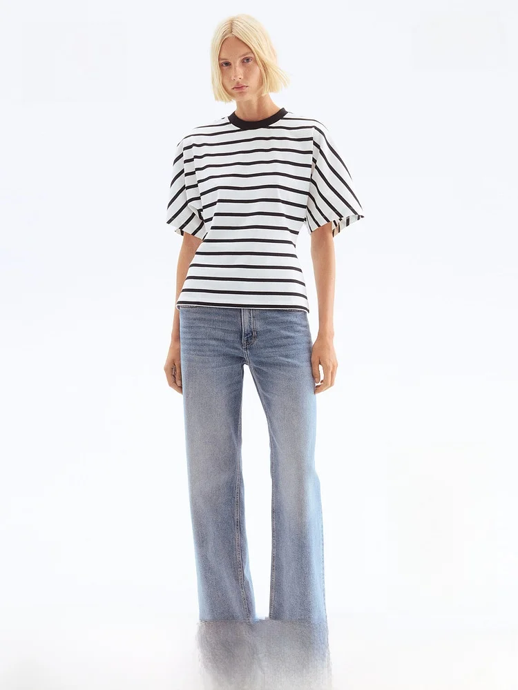 

Женская хлопковая футболка H&M с круглым вырезом, в полоску, с завышенной талией, повседневная, модная, комфортная, влагоотводящая...