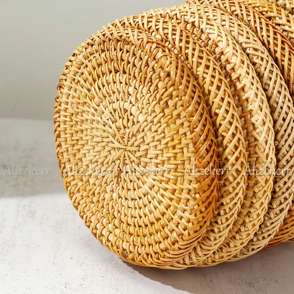 Alizekerr Bucket Beach Rattan Bags Women Summer Holiday Boutique Elegant Hand Woven Round Handle Straw Handbags High Quality