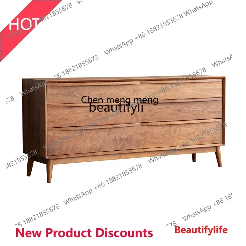 

z11Simple all-solid wood six-chest cabinet black walnut bedroom drawer storage locker