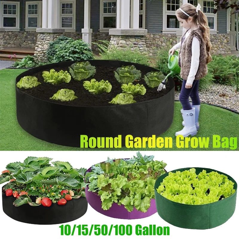 Round Plants Growing Bag Raised Plant Bed Garden Flower Planter Elevated Vegetable Box Planting Grow Bag 10/15/50/100 Gallon