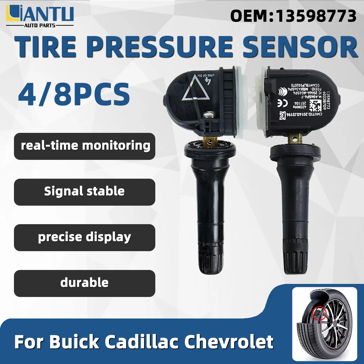 

4/8PCS Tire Pressure Sensor OEM 13598773 Fit For Buick Cadillac Chevrolet Premium Durable Auto Accessories