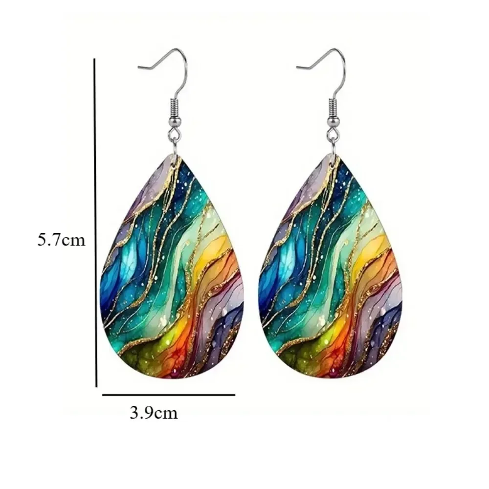 Women's Faux Leather Dangle Earrings Vintage Oil Drop Floral Western Cowboy Hip Hop Fashion Jewelry for Daily Party Accessories