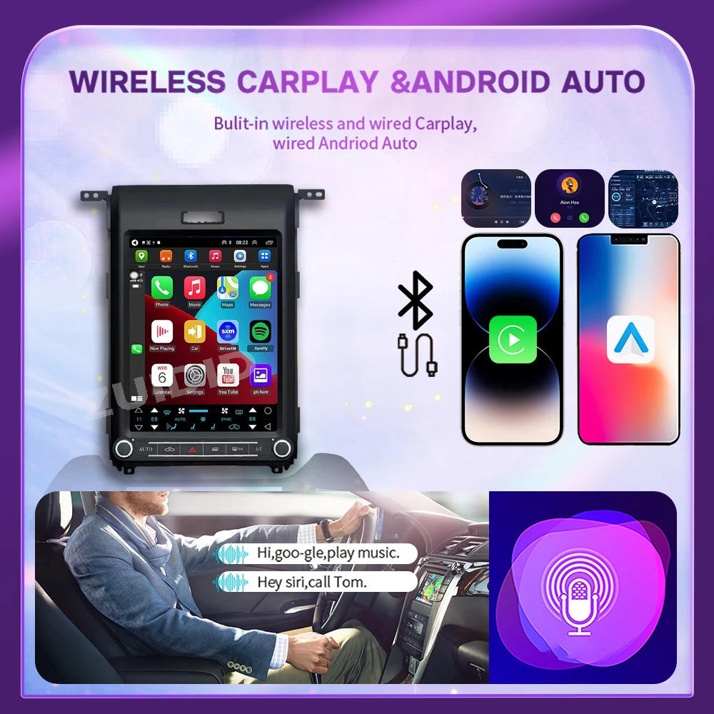 Wireless CarPlay For Ford F150 2012-2016 Car Radio Multimedia Android14 Auto Tesla Screen Player 4G GPS Navigation Bluetooth5.0