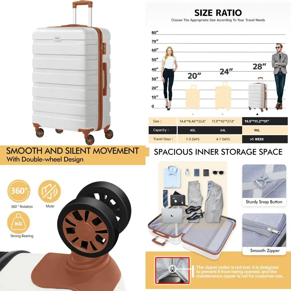 

Легкий чемодан из твердого АБС-пластика с 4 универсальными колесами, замком TSA, большой размер 28 дюймов, варианты белого и коричневого цвета