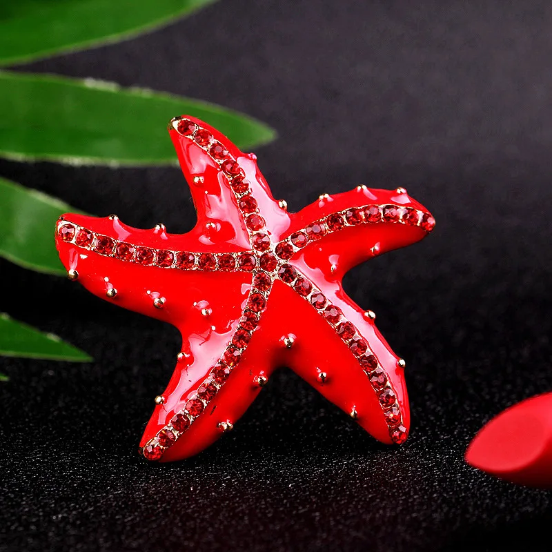 Chinese Literary Style Vintage Dripping Oil Rhinestone Starfish Brooch Corsage Pin Luxury Lapel Pins Classic Marine Life Badge