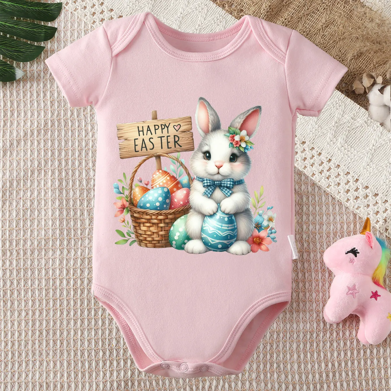 

Pure Cotton Bodysuit Funny Bunny‌/ Baby 1st Easter Print Onesie Comfortable Cloths for Baby Jumpsuit for 0 To 12 Months Newborn