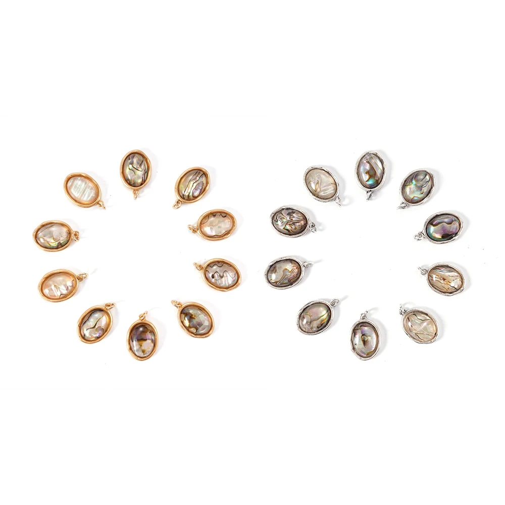 Oval Abalone Shell Charms Plated Metal Frame Connectors Natural Iridescent Paua Pendants For Handmade Necklace Bracelet Earring
