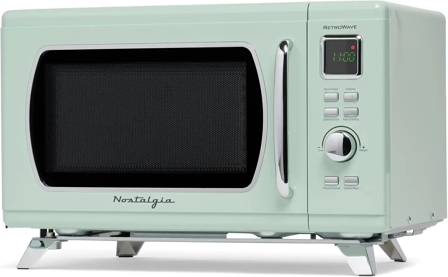 Mid-Century Retro Countertop Microwave Oven  Large 900-Watt 0.9 cu ft 8 Pre-Programmed Cooking Settings Digital Clock - K