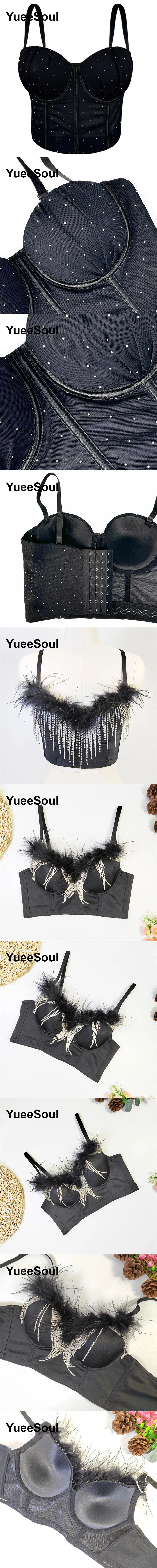 Black Y2K Tops White Rhinestone Sequins Tassel Slim Crop Top New Gothic Party Club Wedding High Street Sexy Corset Top Camis