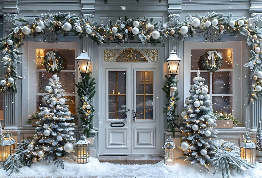 Мехофонд Рождественская передняя дверь детский фон на день рождения зимняя рождественская елка шары венок снежный сад Декор фон для фотосъемки