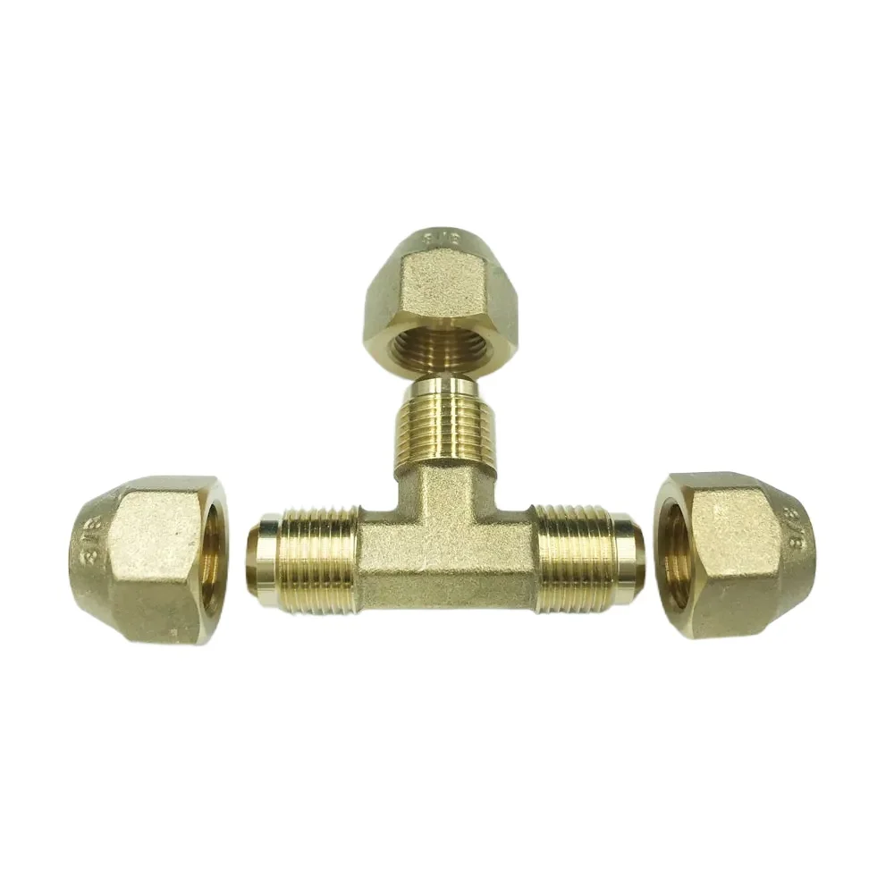 Passend für 1/4 Zoll, 3/8 Zoll, 1/2 Zoll, 3/4 Zoll Rohr, SAE-Standard-Flare-Stecker, Messing-T-Stück, 3-Wege-Rohrverschraubung, Verbindungsadapter für Klimaanlage – Detail 6
