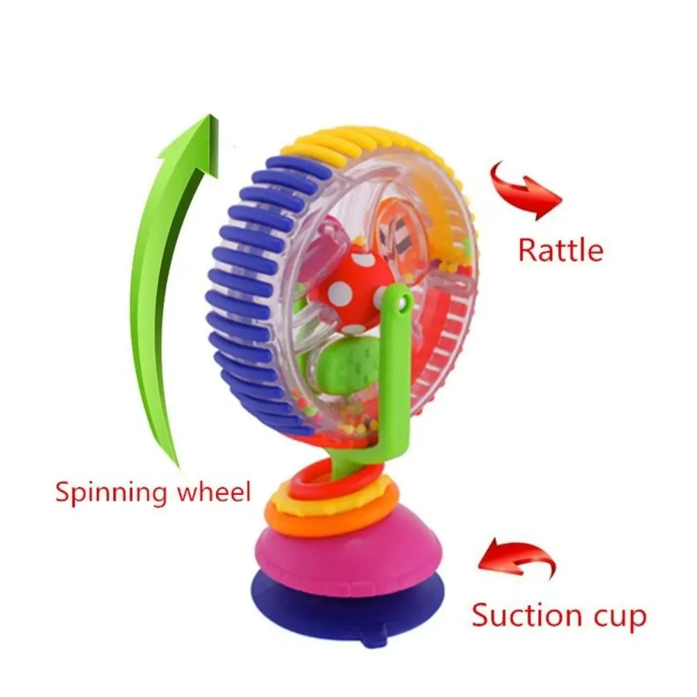 Brinquedo de Carrinho de Bebê com Ventosa Giratória 360°, Moinho de Vento Pequeno com Contas Coloridas e Bola Multissensorial, Roda de Plástico para Aprendizagem Precoce