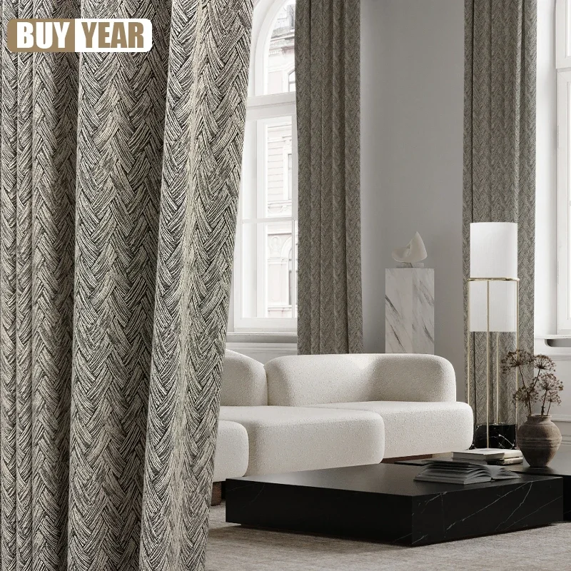 

Customized Polyester-cotton Knotted Jacquard American Curtain Black Silk Curtains For Living Dining Room Bedroom Tulle