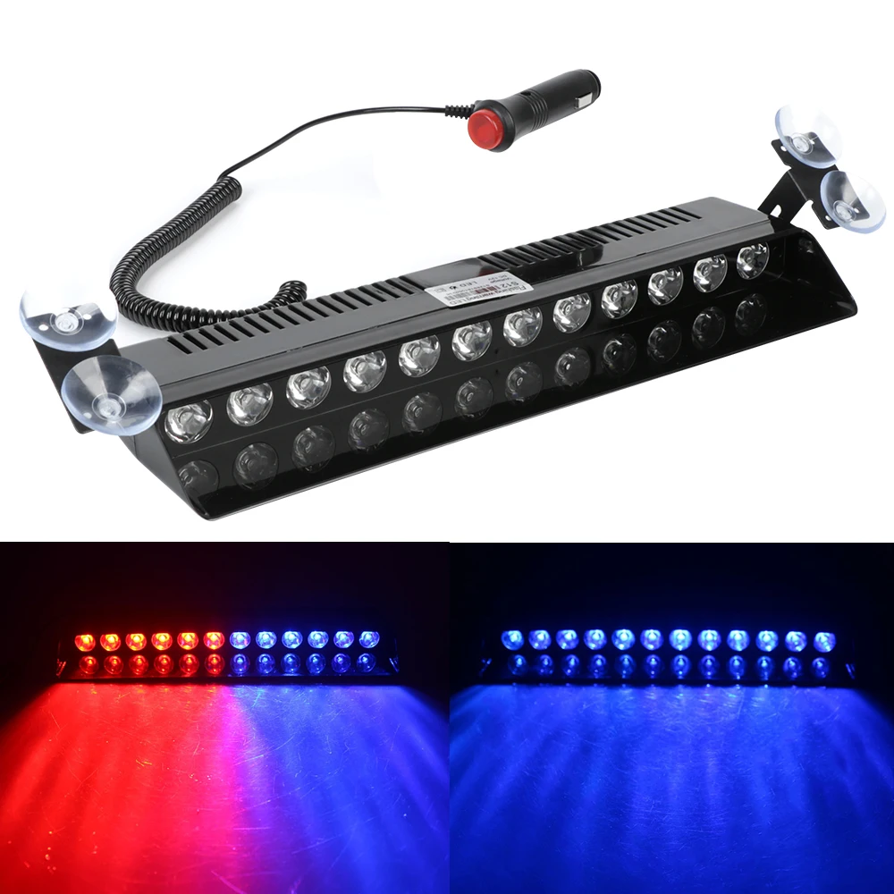 Emergency Flasher 12V 12 LED Universal Multiple Flashing Modes Red Blue Car Strobe Light Windshield Warning Lamp Police Lights