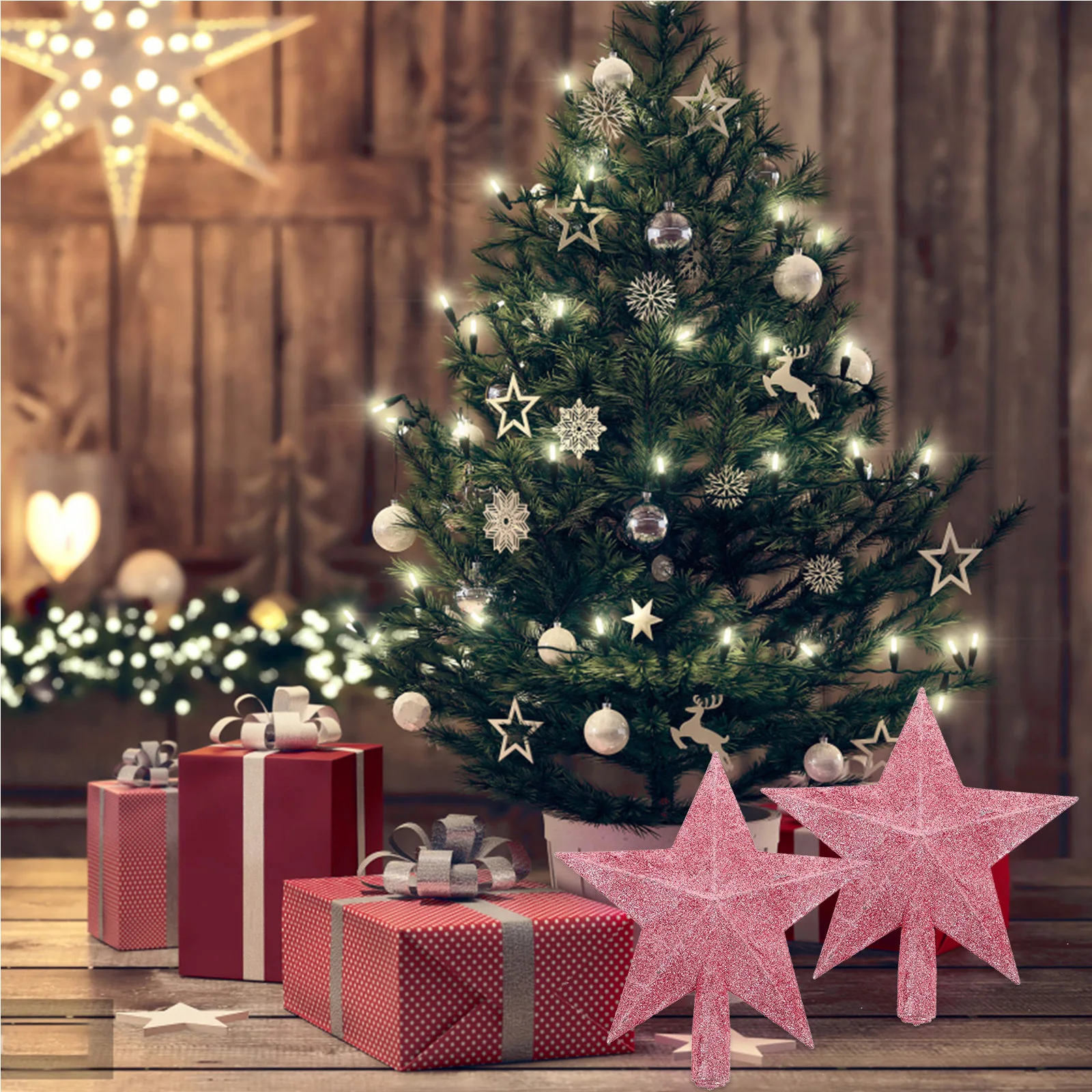 

Tree Sparkle Star Glittering Premium Plastic Tree Topper Ornament Christmas Decoration Party Home Decor