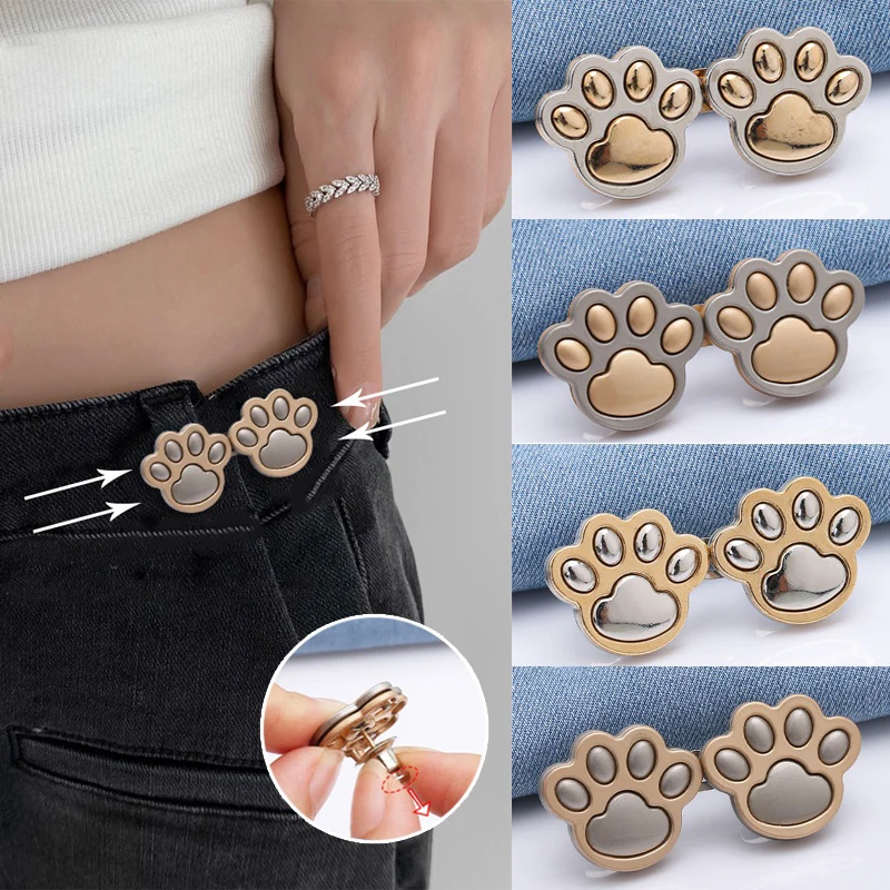 2Pcs Adjustable Jean Cat Paw Shaped Button Waist Buckle Snap Pants Buckle Extender Replacement Jeans Button Attacher Pins