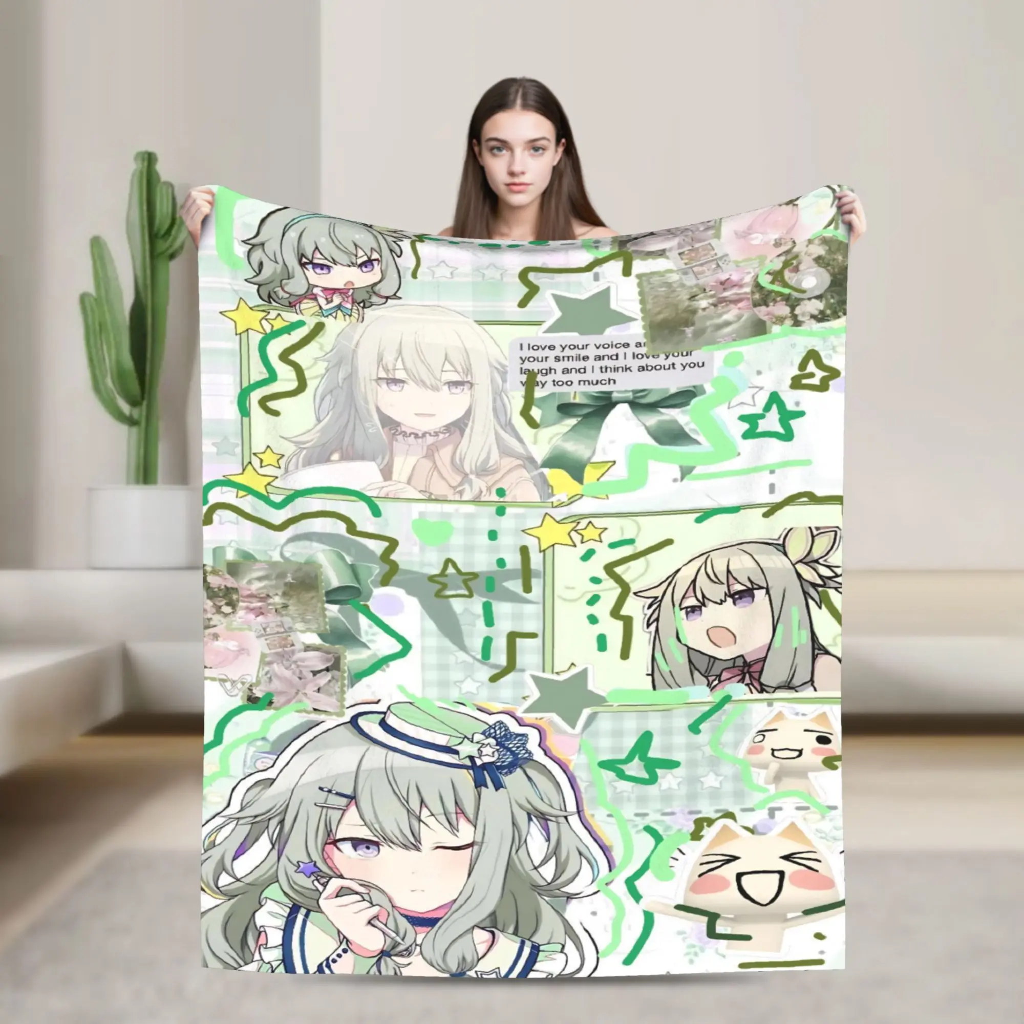 Kusanagi Nene Velvet Throw Blanket Singer Anime Blanket for Sofa Bedroom Ultra-Soft Bedspread