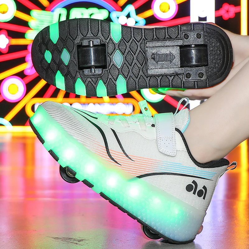 Teen roller skates with lights multi-functional wheel sneakers for students detachable wheel shoes