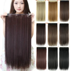 24'' & 28'' Synthetic Long Synthetic Hair Clip In Hair Extensions Grey Brown Straight Hair One Piece Clip Ins Extension