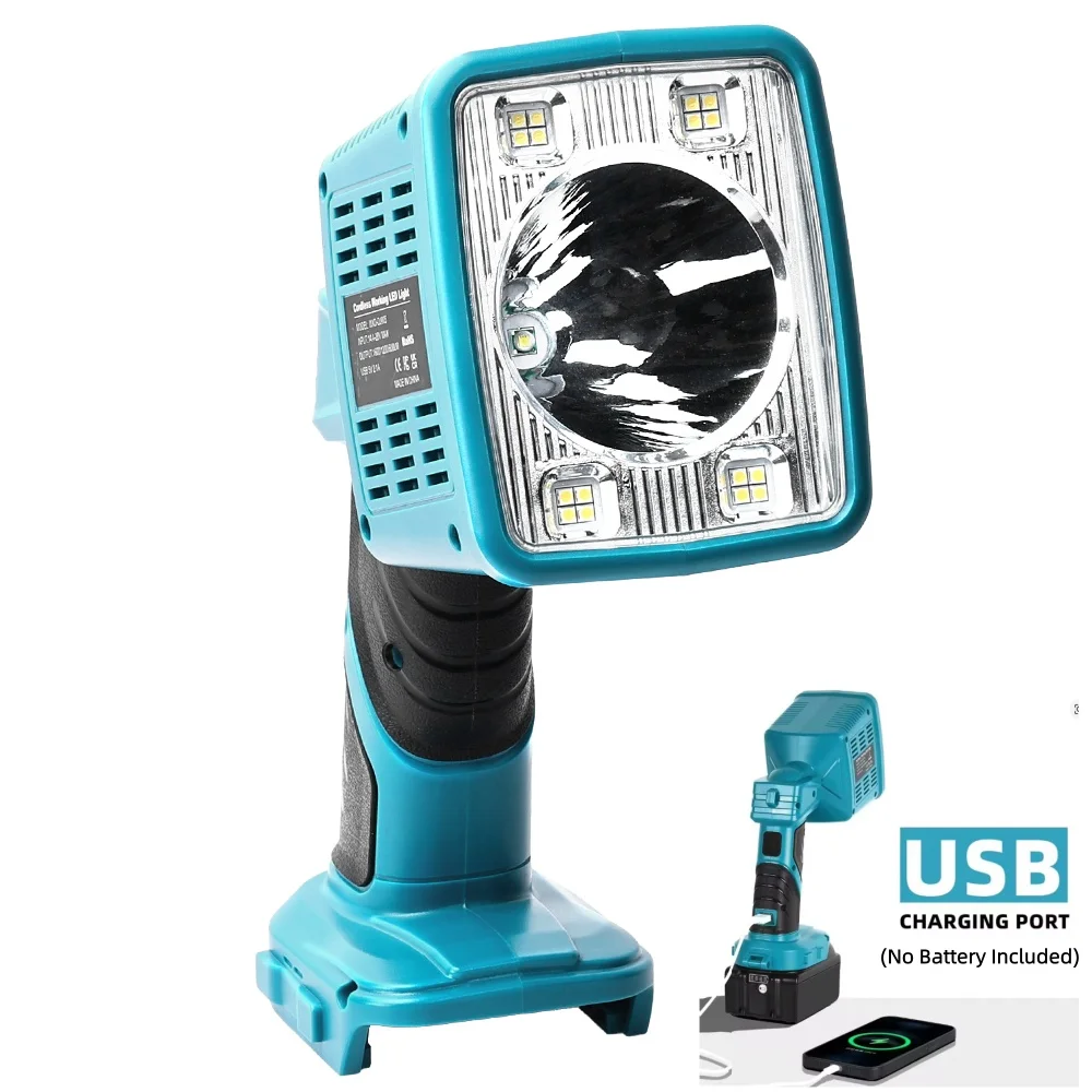 

16W Cordless LED Flashlight for Makita 18V 1600LM USB Charger for Camping, Fishing, Car Repair, Job Site, Emergency (No Battery)