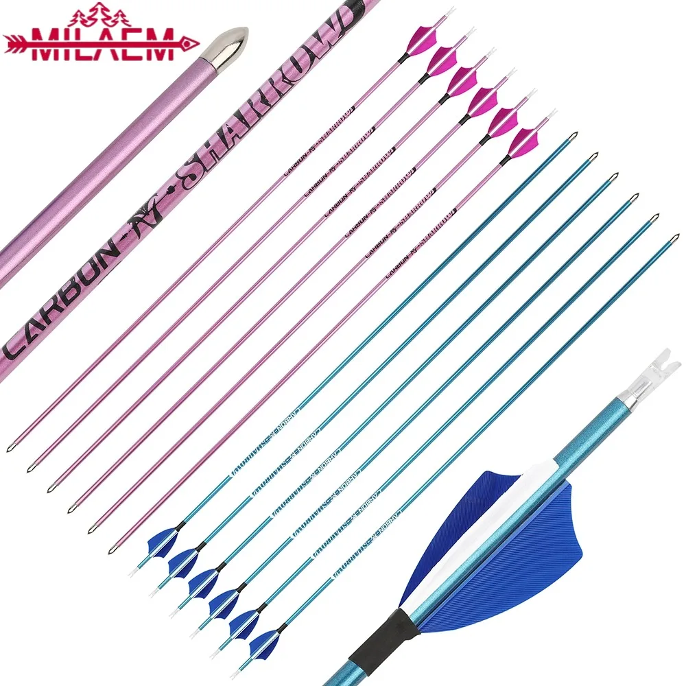 32inch Archery Arrows Pure Carbon ID4.2mm Arrow Shaft Spine400-1000 with 2inch Feather,Compound/Recuvre Bow Hunting Accessories