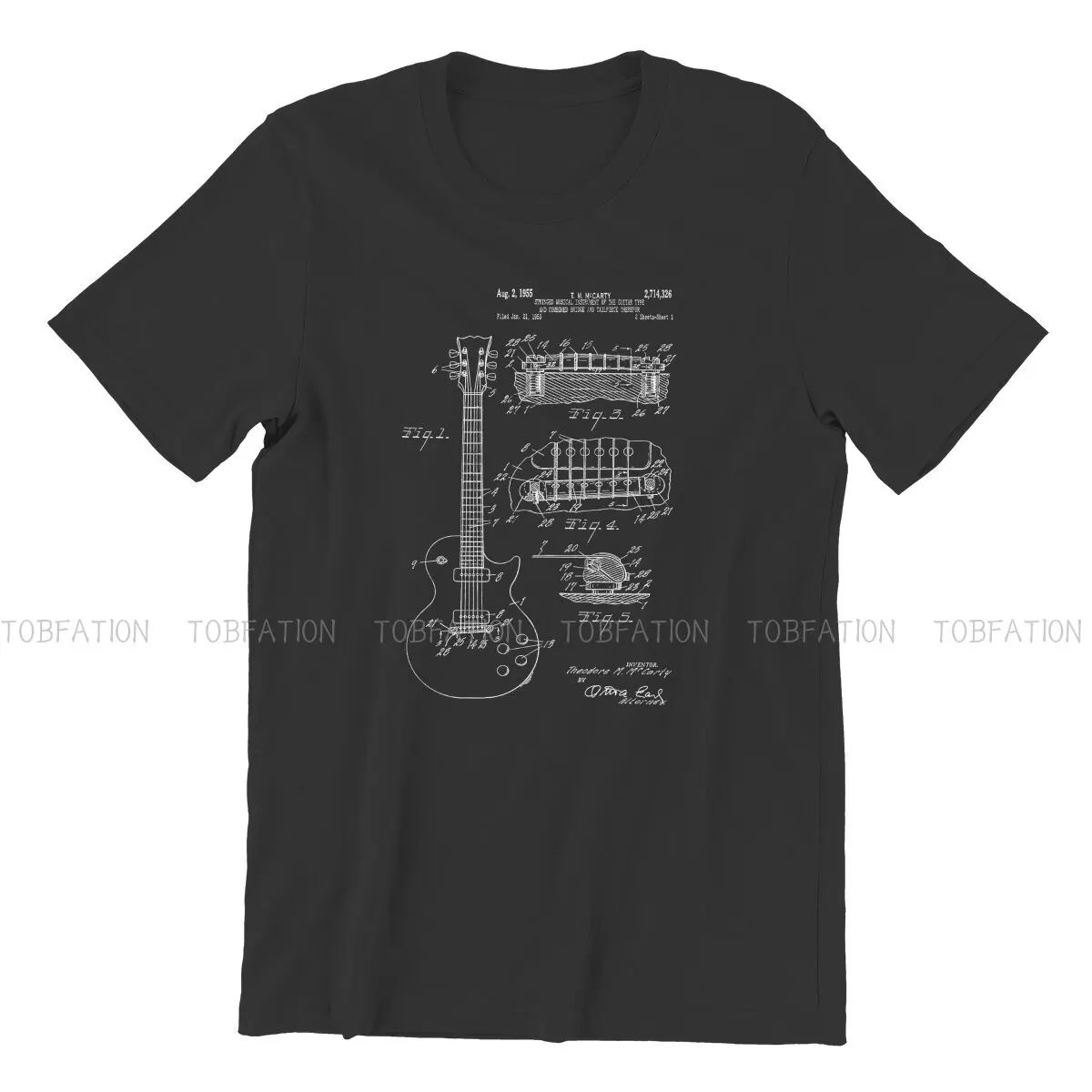 Bass Guitar Rock Music Original TShirts Guitar Gibson Les Paul Patent White Classic  Print Men's T Shirt Hipster Clothing 6XL