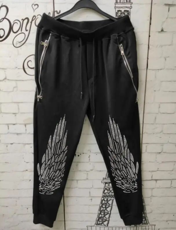 Mens Joggers Casual Pants Fitness Men Sportswear Rhinestones Skinny Sweatpants Trousers Black Jogger Track Pants