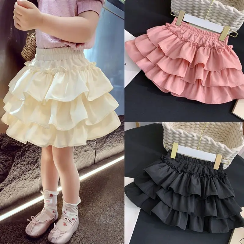 1-18 Years old Children's Pleated Cake Skirt 2025 New Baby Teens Girls White Half-length Skirt Puffy Princess Skirts