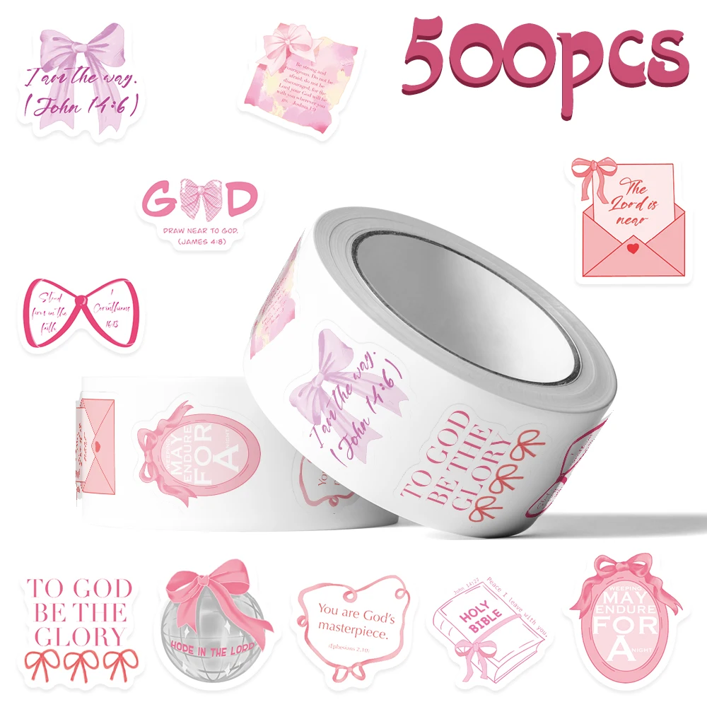 500 Stück rosa Bownet Bibelrolle Aufkleber Aufkleber für Laptop Scrapbook Skateboard Brief Koffer DIY Graffiti ästhetische Aufkleber