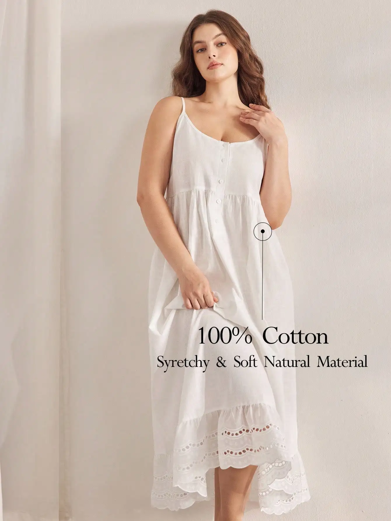

Plus Size Women's 100% Cotton Embroidered Open Front Nightgown, Soft & Breathable