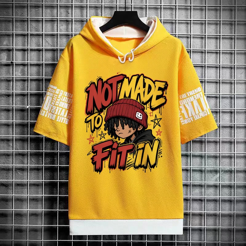New American High Street Art Graphic Print Hoodie T Shirts Summer Unisex Casual Short Sleeve Tee Tops for Men Women Streetwear