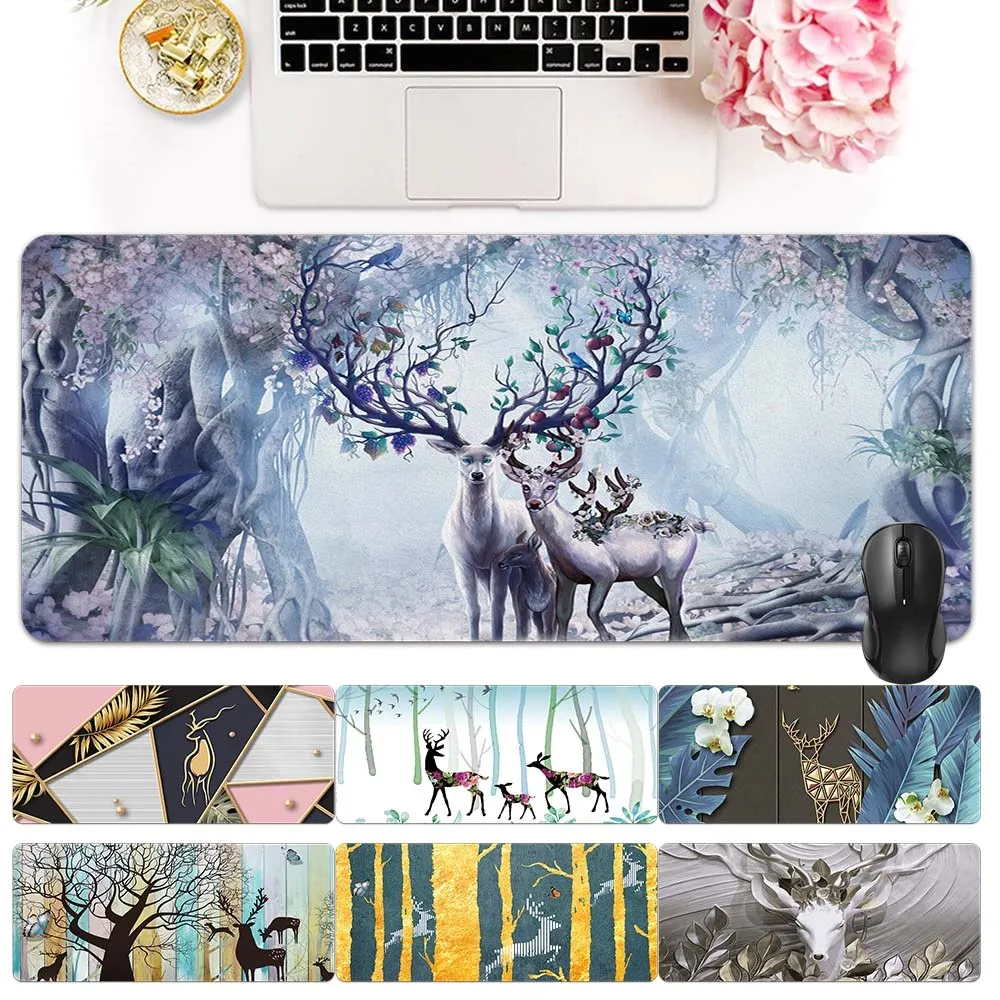 

Large Mouse Pad Desktop Computer Gaming Mouse Pad Waterproof Anti-slip Easy Clean Pu Leather Deer Pattern Gaming Mouse Mat