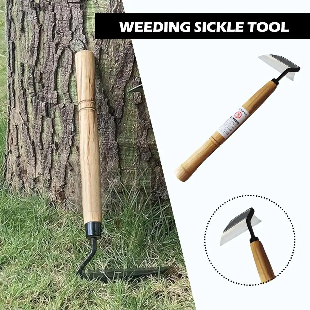 Composite Steel Long Neck Bend Handle Sickle Multi-functional Hand Sickle Hoe Tool Hand-held Gardening Outdoor Weeding W2K0