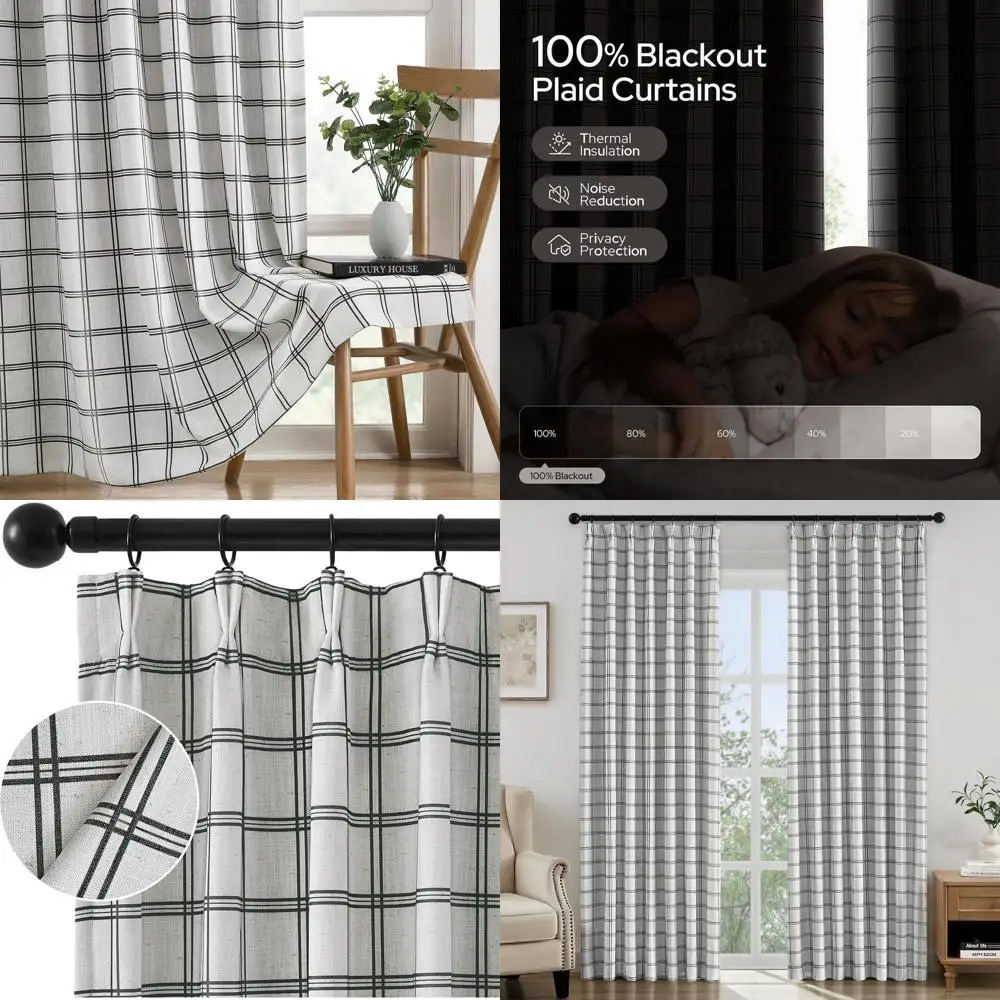 

Blackout Thermal Insulated Plaid Curtains, 2-Panel Set, 40x84, Modern Farmhouse Style, for Living Room, Bedroom, Nursery
