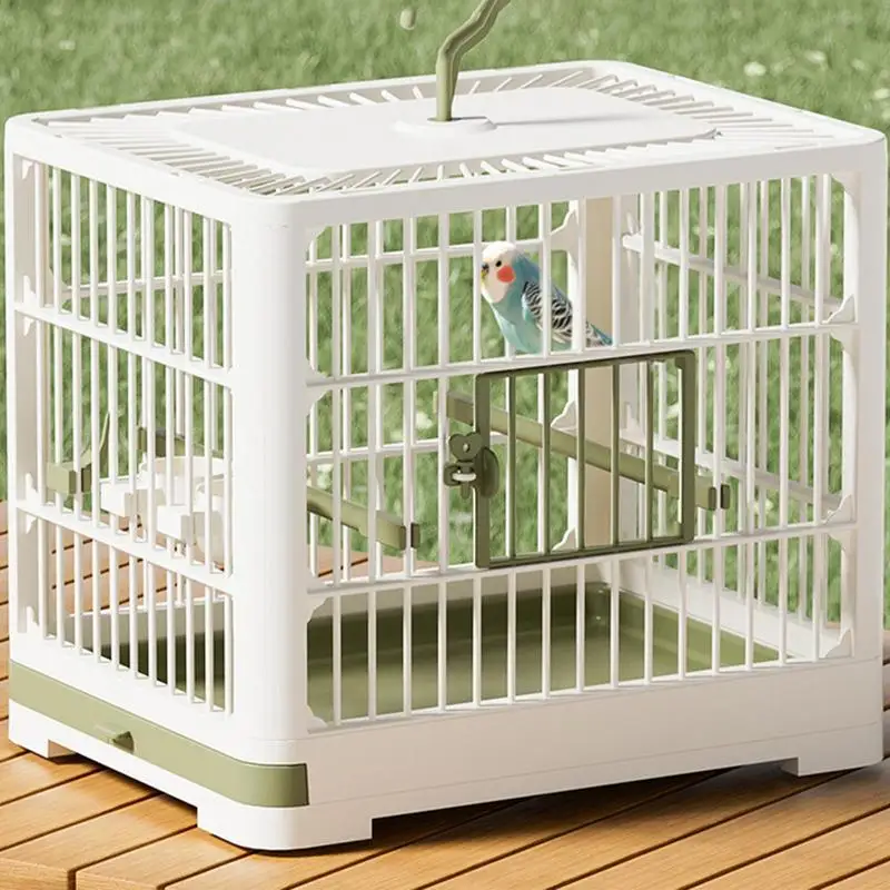 Travel Bird Cage Bird Travel Carrier Ornamental Birdcages Features Standing Pole Detachable Tray & Hook Handle For Parakeets