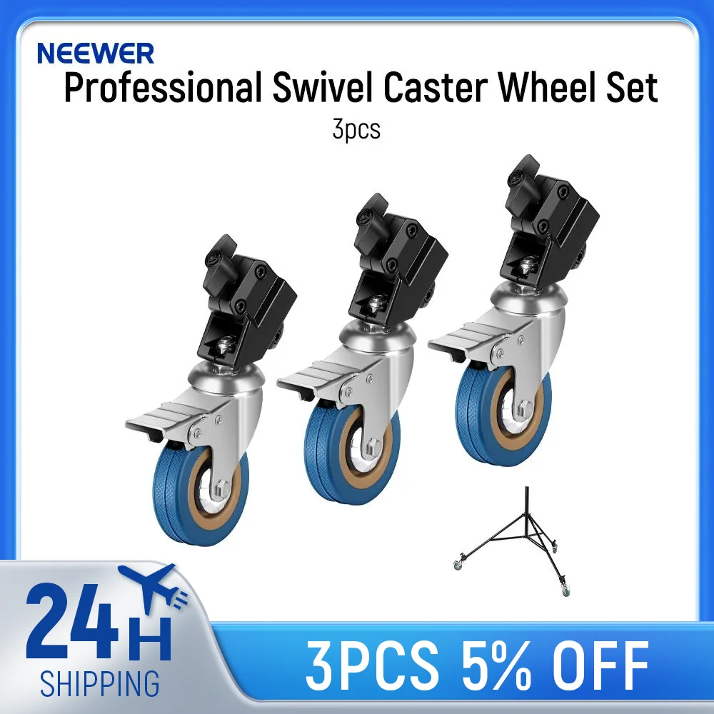 

NEEWER Professional Swivel Caster Wheel Set 3 Pack Nonslip 360° Rotation Rubber Wheel with Iron Construction Foot Brake Lock