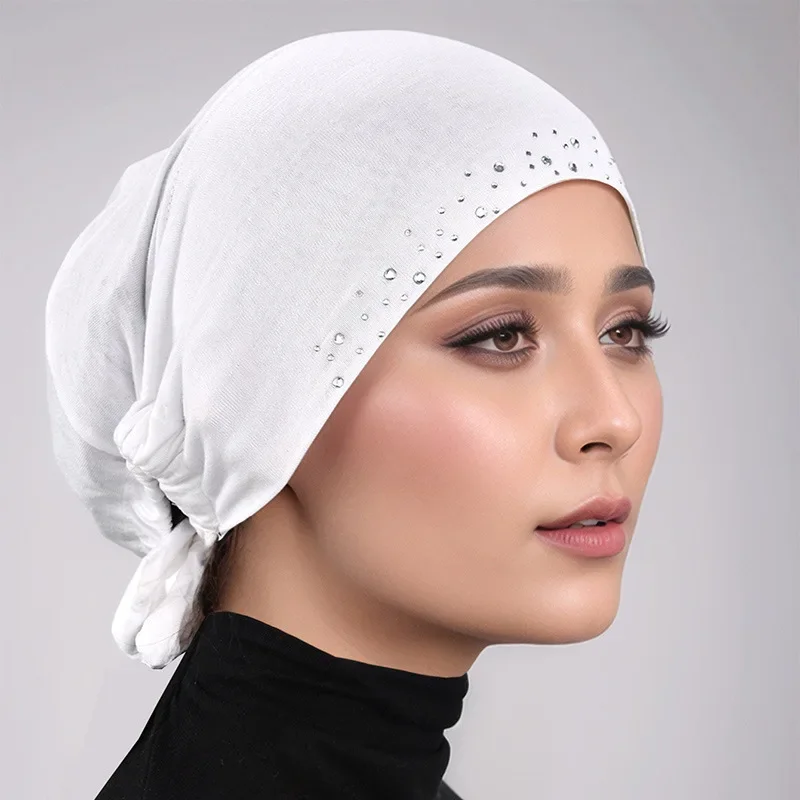 

Джерси, нижний шарф со стразами, мусульманский внутренний хиджаб, шляпа, женский тюрбан, исламский капот, шапочки, женский головной убор, тюрбан, Mujer, хиджабы