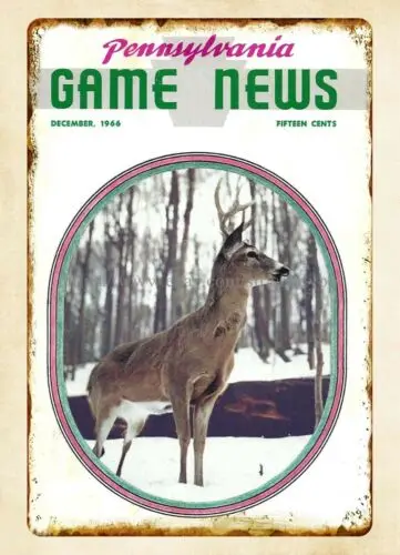 1966 Pennsylvania Game News magazine cover white tail buck metal tin sign