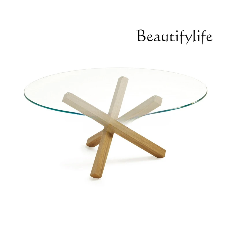 Italian Minimalist Modern Light Luxury Creative Super White Tempered Glass Surface round Table Living Room Dining Table