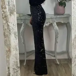Commuting Elastic Waist Trousers Solid Color Trousers Sequins High Waist Flared Pants for Women Slim Fit Shining Trousers Solid