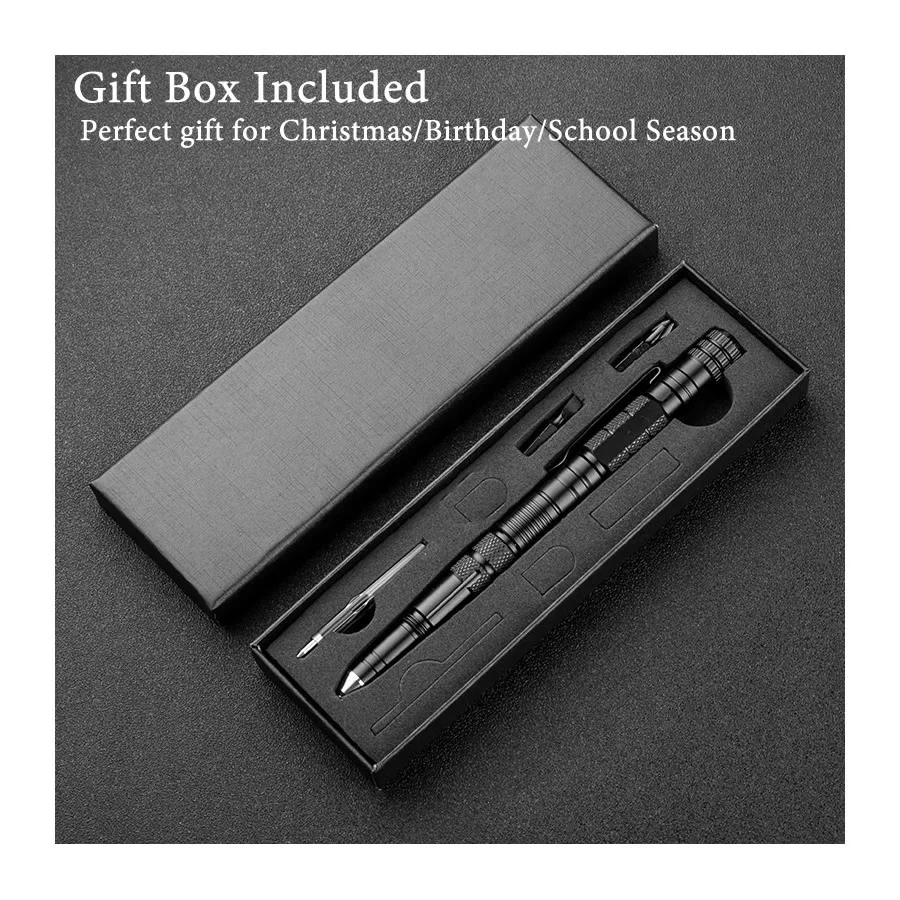 Portable Aluminum Alloy Tactical Pen Flashlight Screwdriver Bottle Opener EDC Tool Car Outdoor Survival Self Defense Rescue Gift