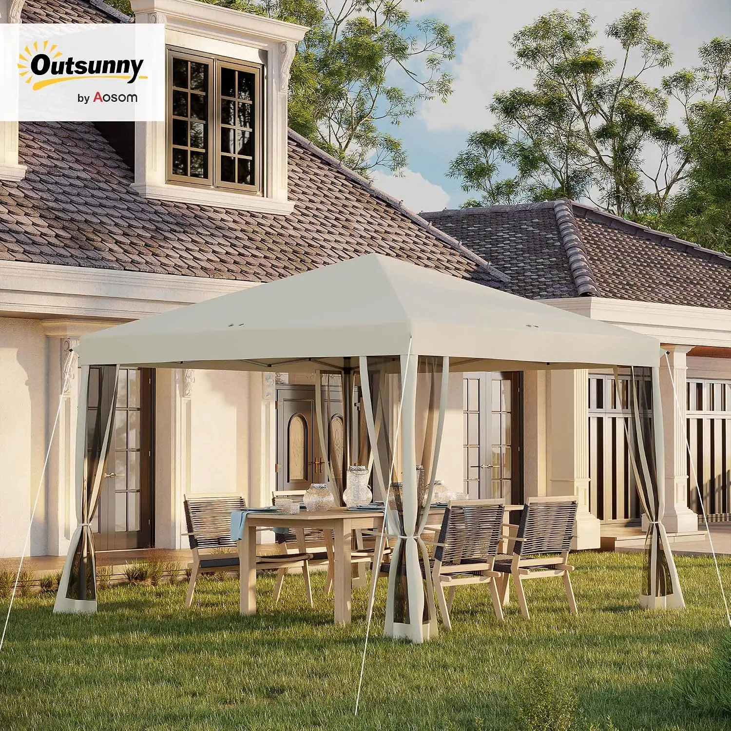 10' x 10' Pop Up Canopy Tent with Netting Carry Bag Beige, Customized